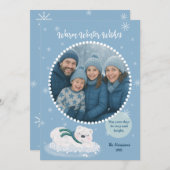 あたたかな冬の願い かわいい青い寝ているしろくま シーズンカード (正面/裏面)