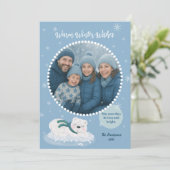 あたたかな冬の願い かわいい青い寝ているしろくま シーズンカード (スタンド正面)