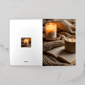 あたたかな夜のキャンドルと毛布 箔グリーティングカード (外側レイダウン)