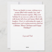 あたたかな小屋の家族　囲む炉の傍　楽しいホリデーの写真 シーズンカード (裏面)