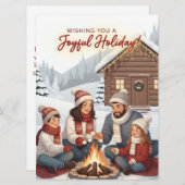 あたたかな小屋の家族　囲む炉の傍　楽しいホリデーの写真 シーズンカード (正面/裏面)