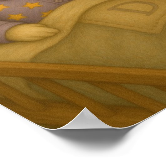 あたたかな就寝時 アヒルとテディベアのぬいぐるみ壁飾り ポスター (角)