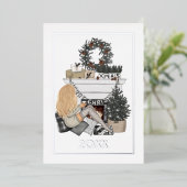 あたたかな暖炉のクリスマスコラージュ写真 箔シーズンカード (立ち正面)