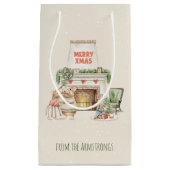 あたたかな水彩ねずみのヴィンテージクリスマス スモールペーパーバッグ (正面)