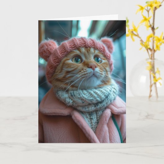 あたたかな猫の挨 カード (黄色い花)