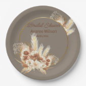 あたたかな石のボーホーパンパスグラスシャワー ペーパープレート (正面)