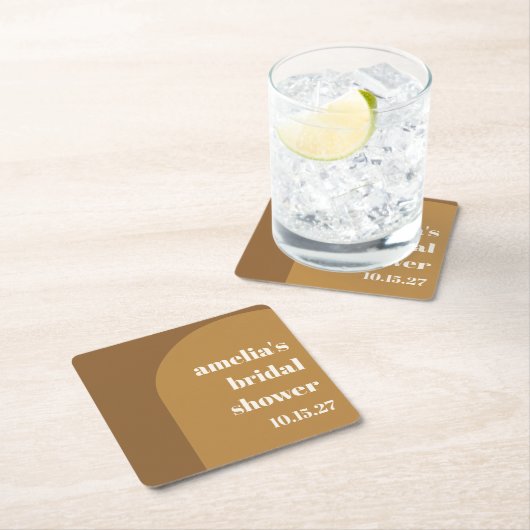 あたたかな秋のブラウン アーチ カスタム レトロ ブライダル シャワー スクエアペーパーコースター (インサイチュ)