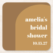 あたたかな秋のブラウン アーチ カスタム レトロ ブライダル シャワー スクエアペーパーコースター (正面)