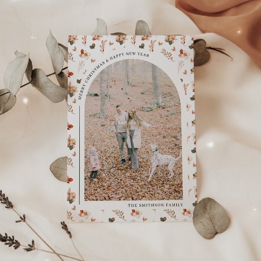 あたたかな秋の花のアーチ植物のクリスマス写真 シーズンカード