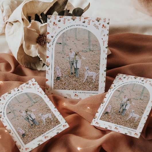 あたたかな秋の花のアーチ植物のクリスマス写真 シーズンカード