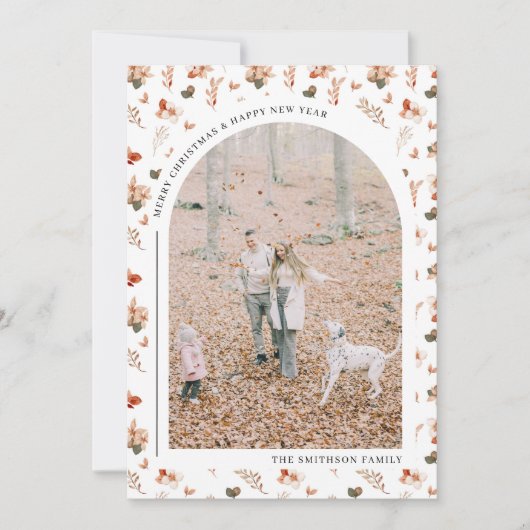 あたたかな秋の花のアーチ植物のクリスマス写真 シーズンカード (正面)