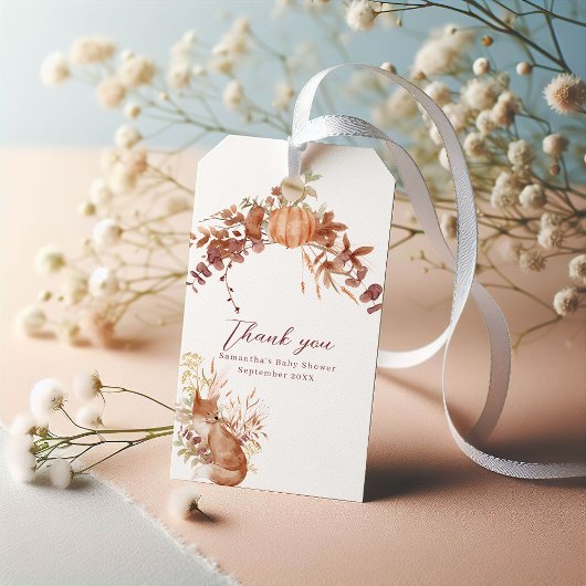 あたたかな 白い 秋の かぼちゃの きつねに感謝 ギフトタグ