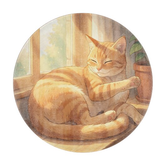 あったかいジンジャータビー猫のひなたぼっこ カッティングボード (正面)