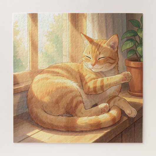 あったかいジンジャータビー猫のひなたぼっこ ジグソーパズル (縦)
