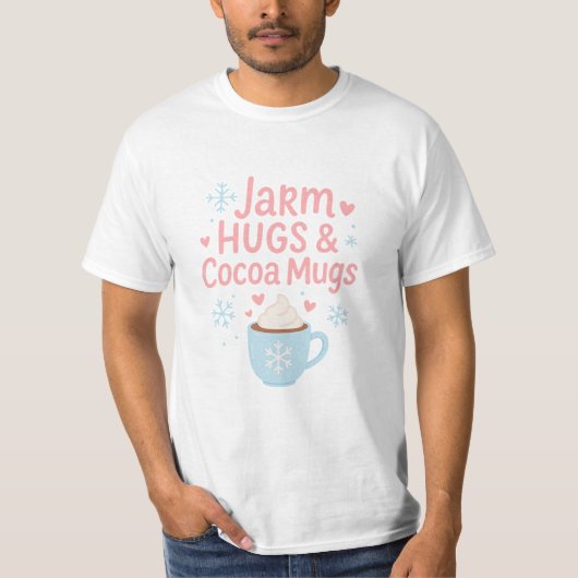 あったかいハグとココアマグカップ – かわいい冬のデザイン Tシャツ (正面)