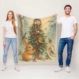 あったかいモリのうさぎ クリスマス 冬のあったかい festive  フリースブランケット