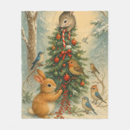 あったかいモリのうさぎ クリスマス 冬のあったかい festive  フリースブランケット