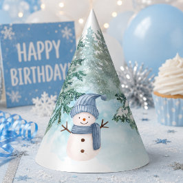 あったかい冬の雪だるまの誕生日ペーパーハット パーティーハット