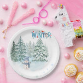 あったかい冬の雪だるまの誕生日紙皿 ペーパープレート (パーティー)
