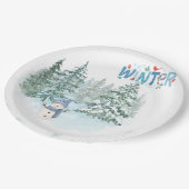 あったかい冬の雪だるまの誕生日紙皿 ペーパープレート (アングル)