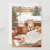 あったかい子猫 水彩画 クリスマス フラット ホリデー カード (正面)