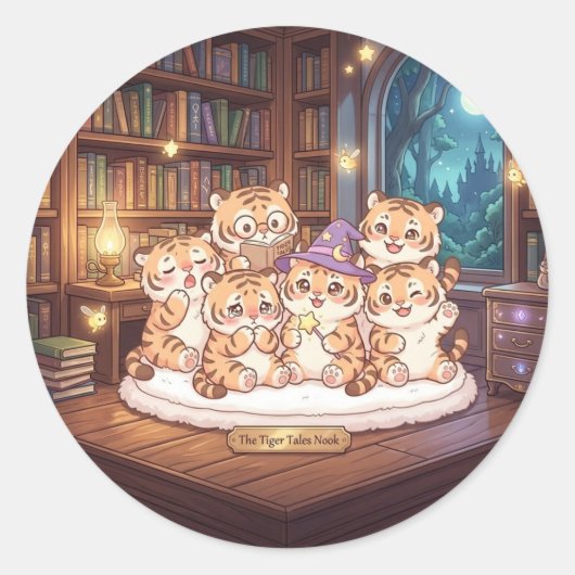 あったかい本の森の図書館ステッカー ラウンドシール (正面)