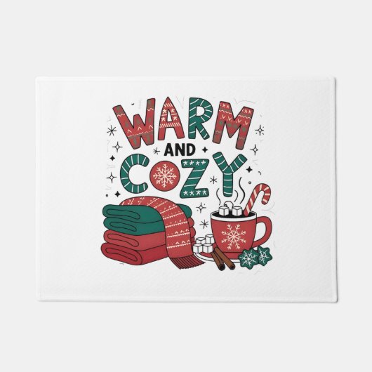 あったかくて居心地の良いクリスマスホットココア Xmas ドアマット (正面)