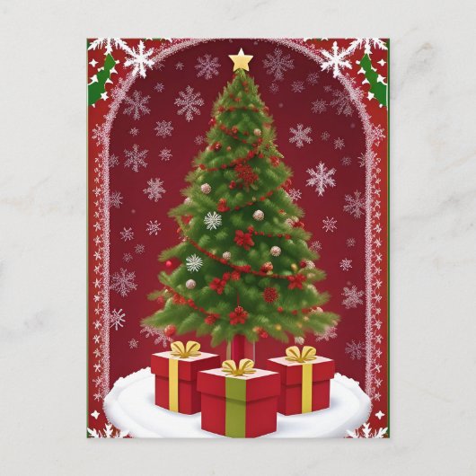 ✨ あったかなクリスマスツリーの冬の夜 ポストカード (正面)