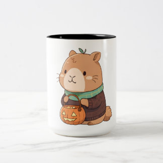 あったかカボチャセーターカピバラ紅葉 ツートーンマグカップ