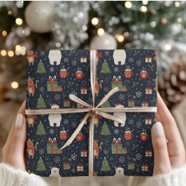 あったかクリスマスパターン トナカイ しろくま ラップ ラッピングペーパー