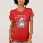 あったかクリスマス かわいいピンクのノーム Tシャツ (正面)