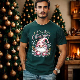 あったかクリスマス かわいいピンクのノーム Tシャツ