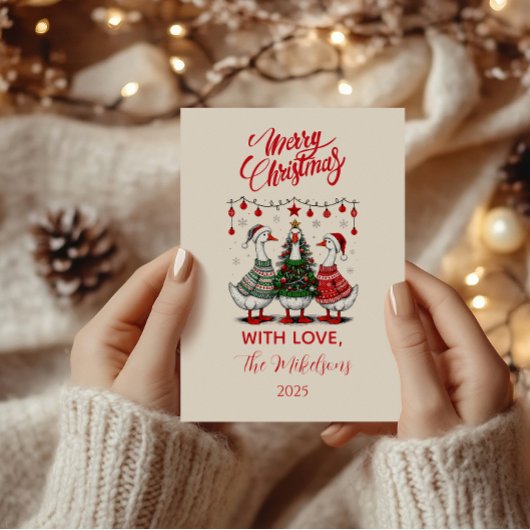 あったかニットセーターのクリスマスガチョウ シーズンカード