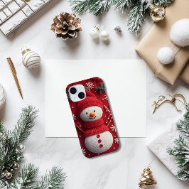 あったかニット雪だるま 赤 白 クリスマスのお祭り iPhone 15ケース