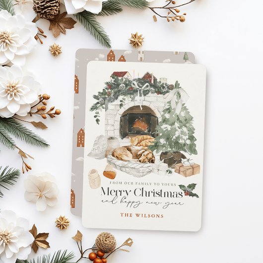 あったかファイヤープレイス クリスマスツリー ネコとイヌのクリスマス シーズンカード
