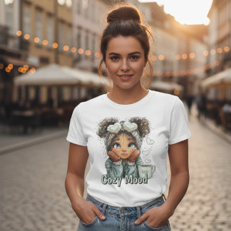 あったかムード かわいい冬の女の子 レディースTシャツ Tシャツ
