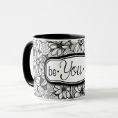 あって下さい••tiful黒く及び白い花柄(11のoz。 マグ) マグカップ (正面左)