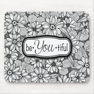 あって下さい••tiful黒く及び白い花柄(mousepad) マウスパッド