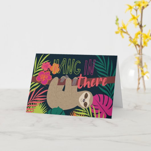 あつるあの可愛いナマケモノが元気に勇気付けられる カード (黄色い花)