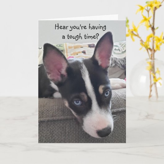 あつるの中で元気なカードかわいい子犬のカード カード (黄色い花)