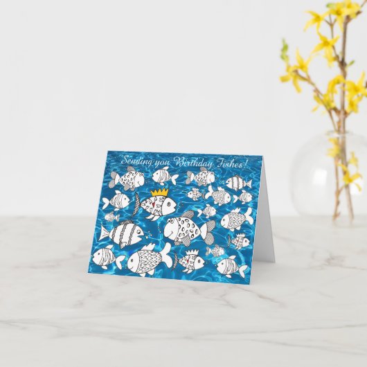 あなたおもしろいに魚のカードを送信する漫画 カード (黄色い花)