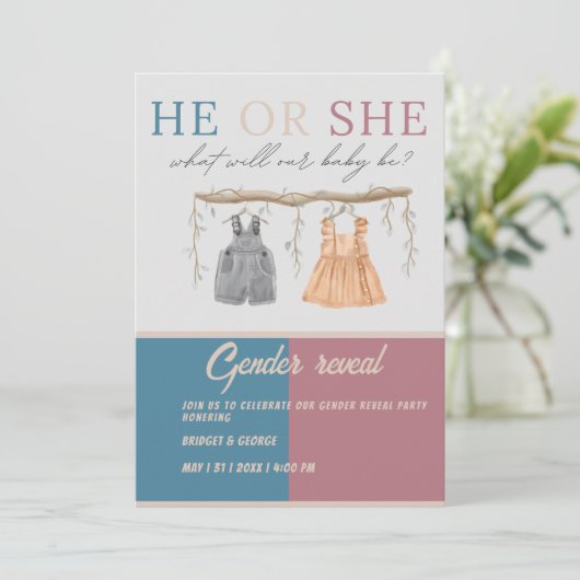 あなたがチームの男の子または女の子の性別表示パーティー 招待状 (スタンド正面)