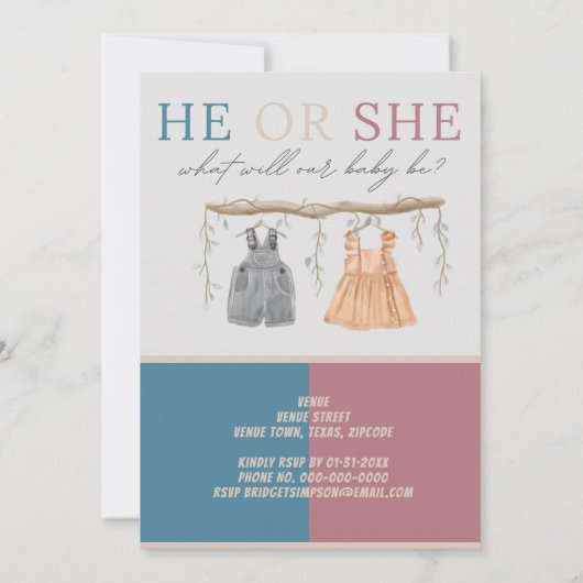 あなたがチームの男の子または女の子の性別表示パーティー 招待状 (裏面)