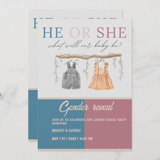 あなたがチームの男の子または女の子の性別表示パーティー 招待状 (正面/裏面)