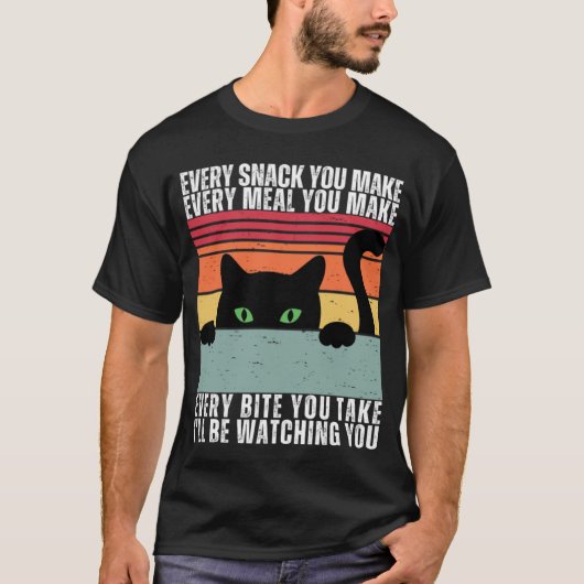 あなたが作るおやつにゃんこ 黒猫 ビンテージ風猫 Tシャツ (正面)