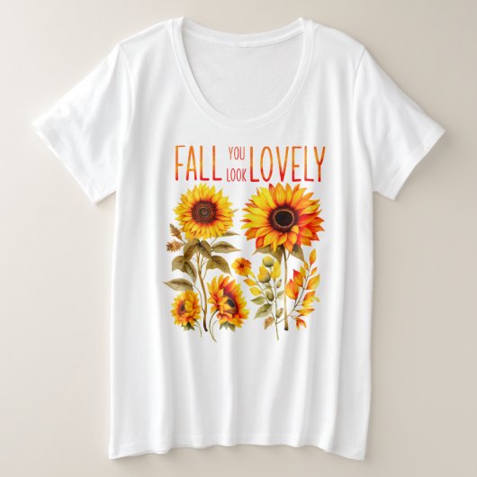 あなたが可愛く見える秋、水彩画のひまわり プラスサイズTシャツ (デザイン正面)