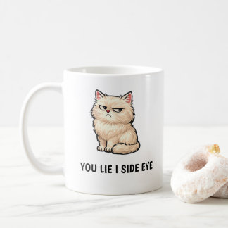 あなたが嘘をつくと私は斜めから見る フワフワクリーム猫の引用 コーヒーマグカップ