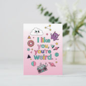 「あなたが好き、あなたは変わっている」90年代のレトロでカワイイデザインのポストカード ポストカード (スタンド正面)