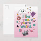 「あなたが好き、あなたは変わっている」90年代のレトロでカワイイデザインのポストカード ポストカード (正面/裏面)