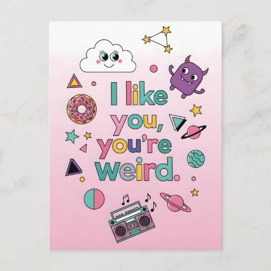 「あなたが好き、あなたは変わっている」90年代のレトロでカワイイデザインのポストカード ポストカード (正面)